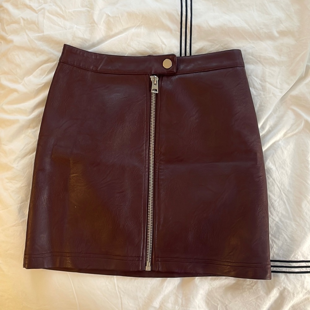 Topshop faux leather burgundy mini skirt